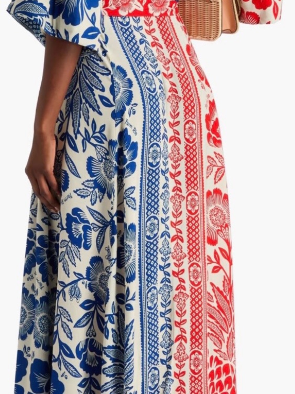 Farm Rio Pineapple Garden Two-Toned Wrap Maxi Dress Small Bohemian Red White - Picture 2 of 9